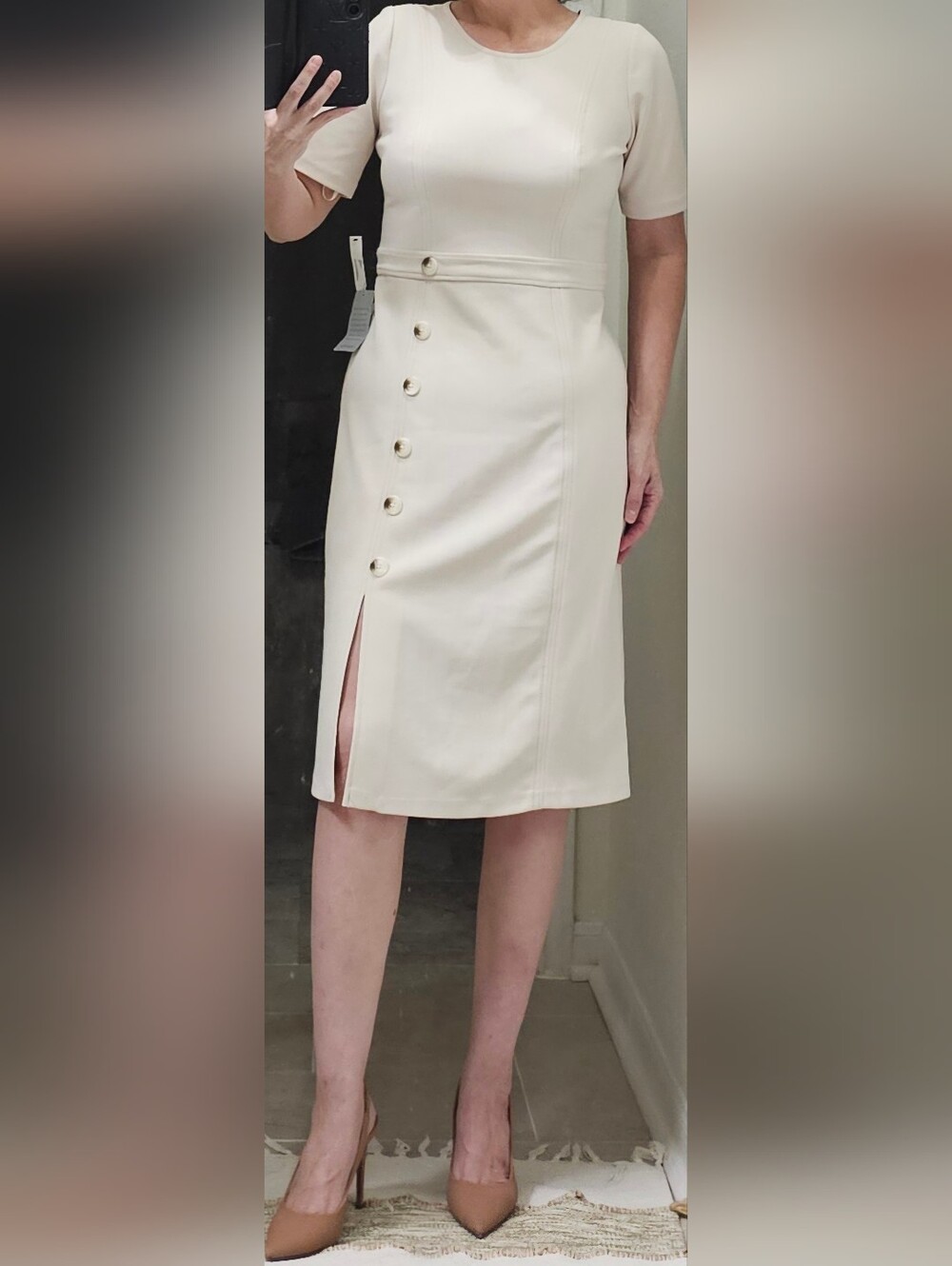 NWT Maggy London Cream Pencil Skirt with Button Placket and Side Slit 8